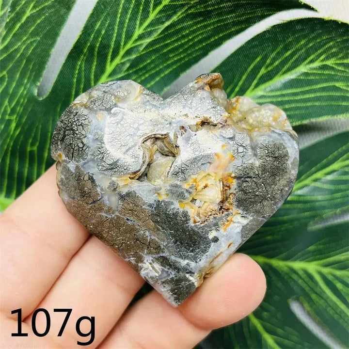 Chalcopyrite Agate geode heart, 107g, with metallic rainbow iridescence and sparkling druzy crystals. Crystal Destiny.