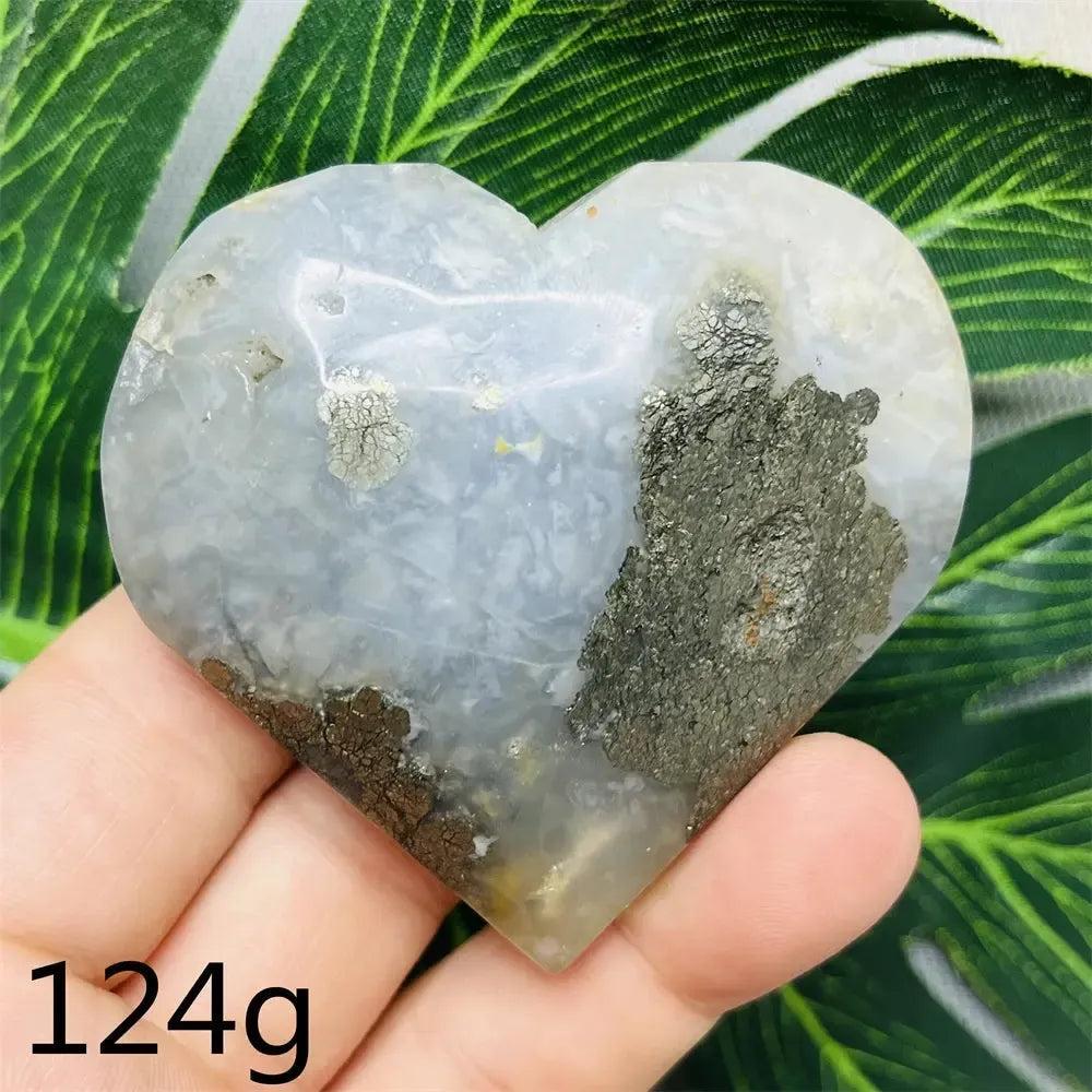 Chalcopyrite Agate geode heart by Crystal Destiny, with metallic rainbow iridescence and sparkling druzy crystals.