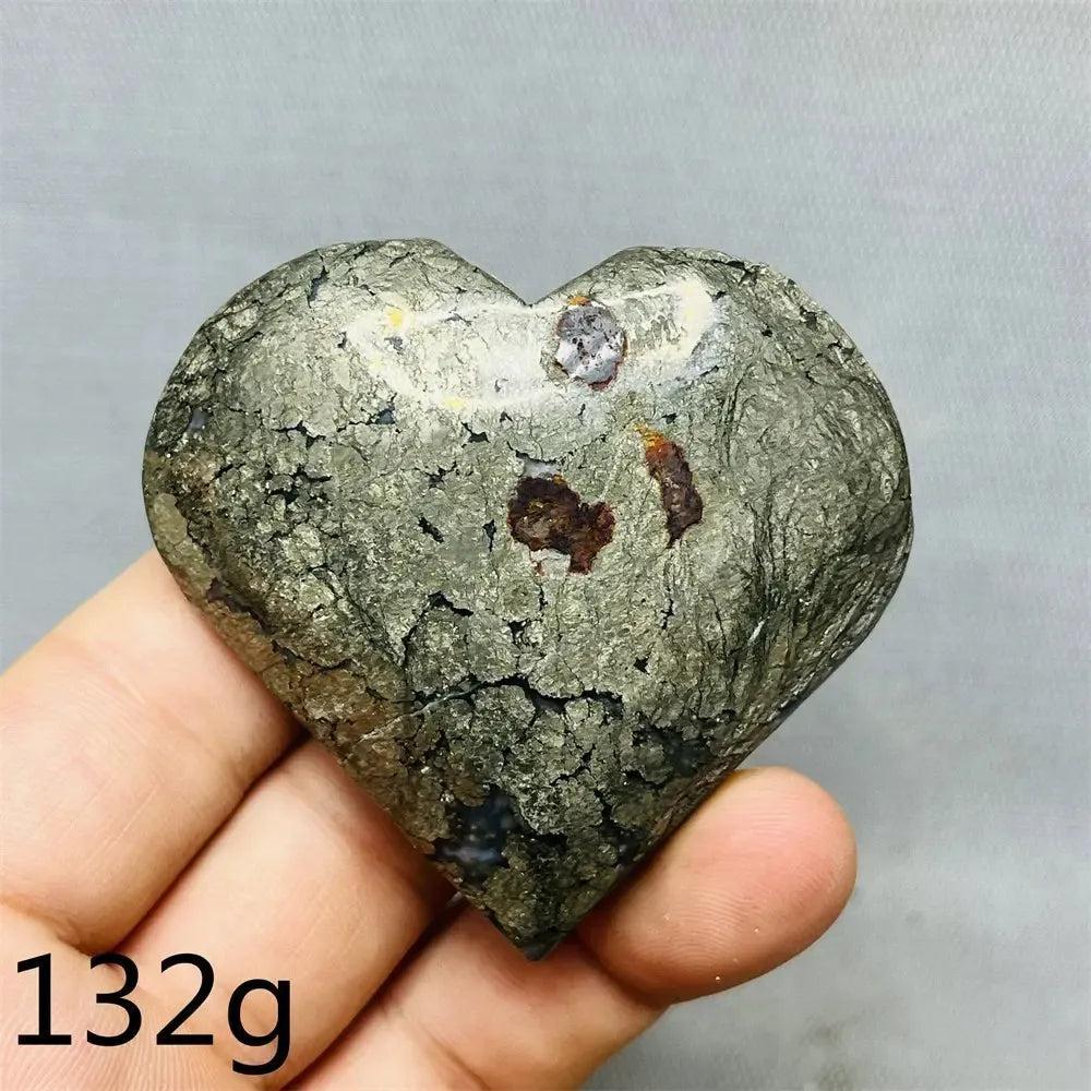Crystal Destiny's Chalcopyrite Agate geode heart, iridescent gold, purple, blue, green, and silver.
