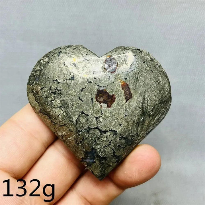 Crystal Destiny's Chalcopyrite Agate geode heart, iridescent gold, purple, blue, green, and silver.