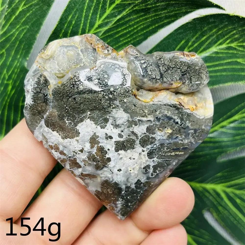 Chalcopyrite Agate geode heart with metallic rainbow iridescence, druzy crystals, and agate banding from Crystal Destiny.