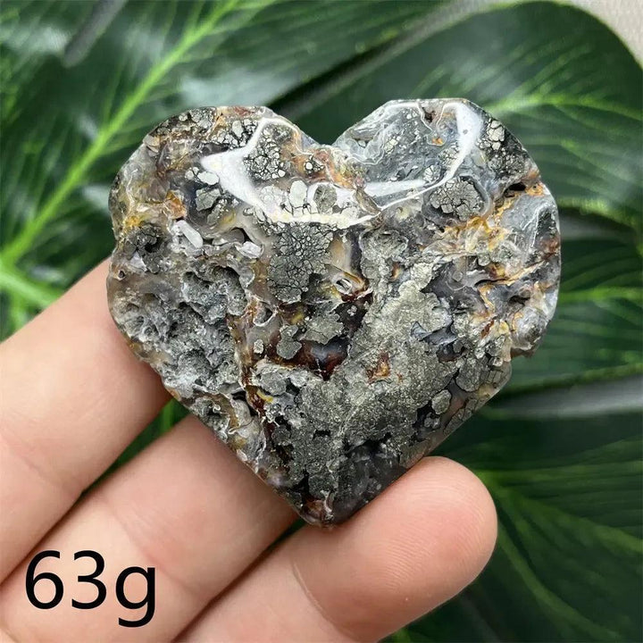 Chalcopyrite Agate geode heart by Crystal Destiny, with metallic rainbow iridescence and sparkling druzy crystals.