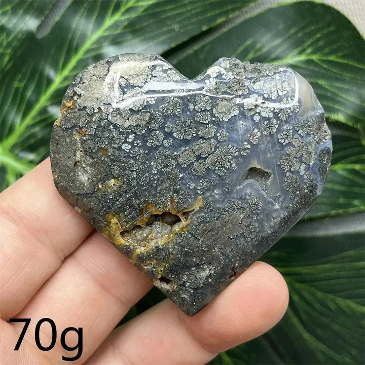 Chalcopyrite Agate geode heart by Crystal Destiny, featuring iridescent druzy and natural agate banding.
