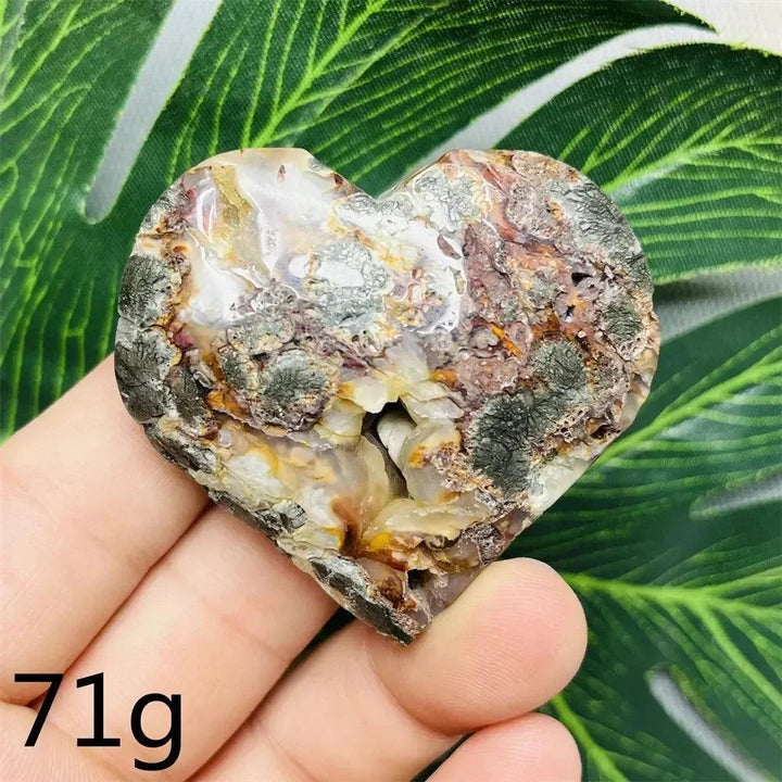 Chalcopyrite Agate geode heart, 71g, with iridescent druzy crystals and natural banding from Crystal Destiny.