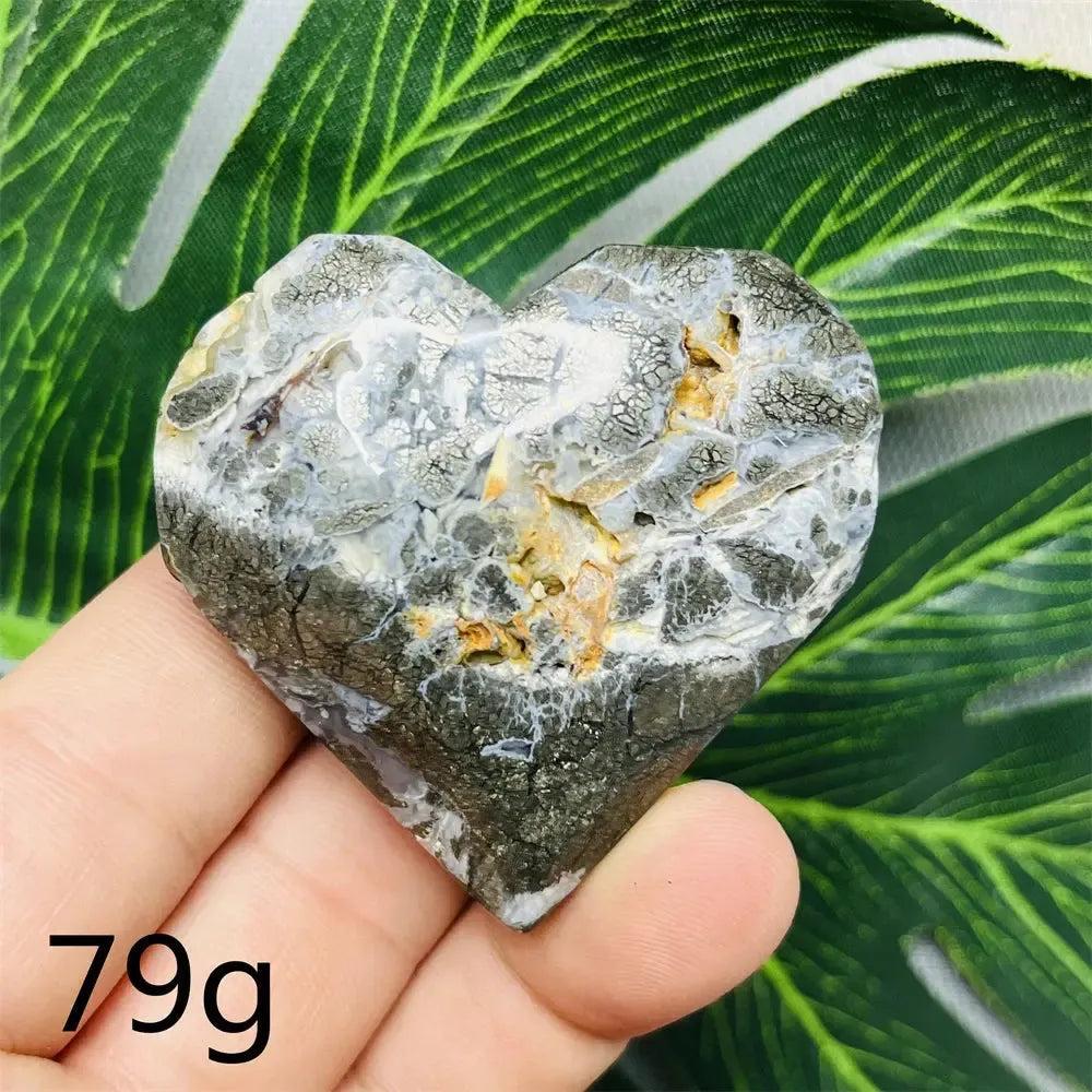 Chalcopyrite Agate geode heart, 79g, with metallic rainbow iridescence and druzy crystals from Crystal Destiny.