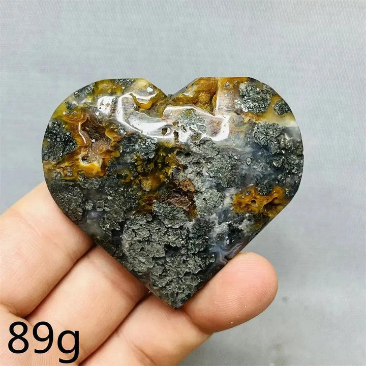 Chalcopyrite Agate geode heart, metallic rainbow iridescence, druzy crystals, gold, purple, blue, green. Crystal Destiny.