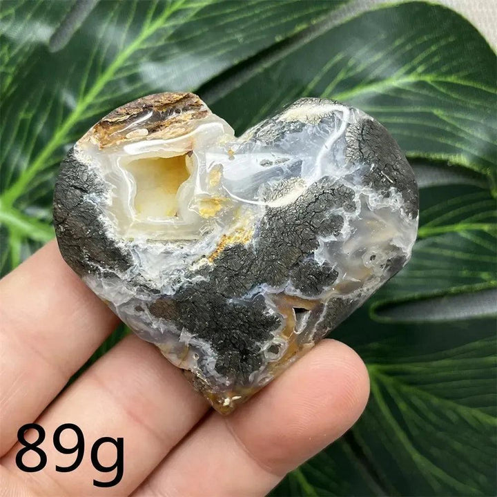 Crystal Destiny's Chalcopyrite Agate geode heart, 89g, with iridescent druzy and natural banding.