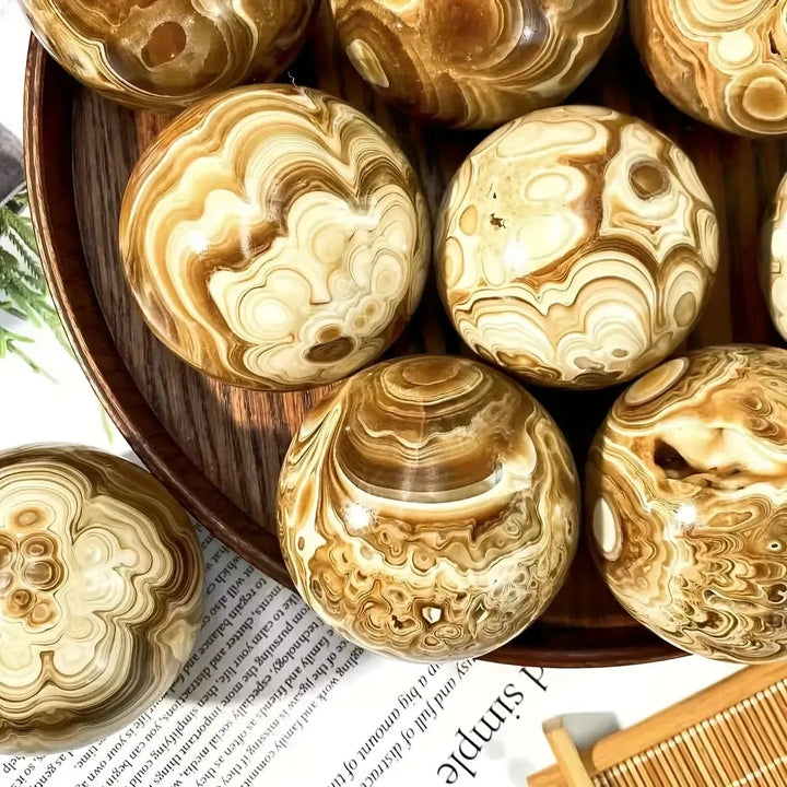 Chocolate Calcite Amber Calcite Sphere-Spheres-Crystal Destiny-Chocolate Calcite-60-70mm-Crystal Destiny