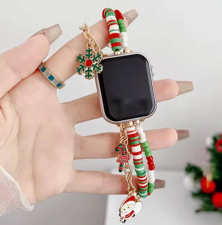 Christmas Beaded Apple Watch Band  Festive Bracelet Strap