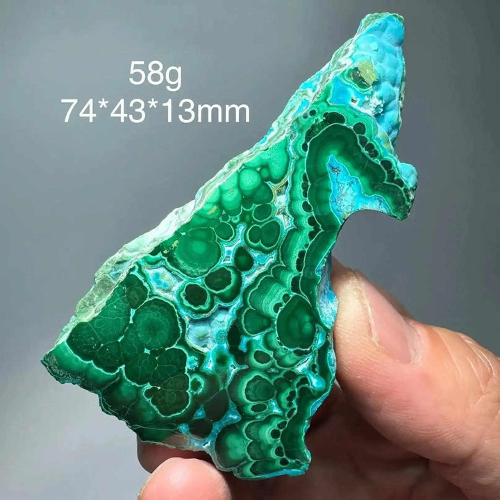 Polished Chrysocolla Malachite slab featuring vibrant blue and green swirls for heart and throat chakra balance.