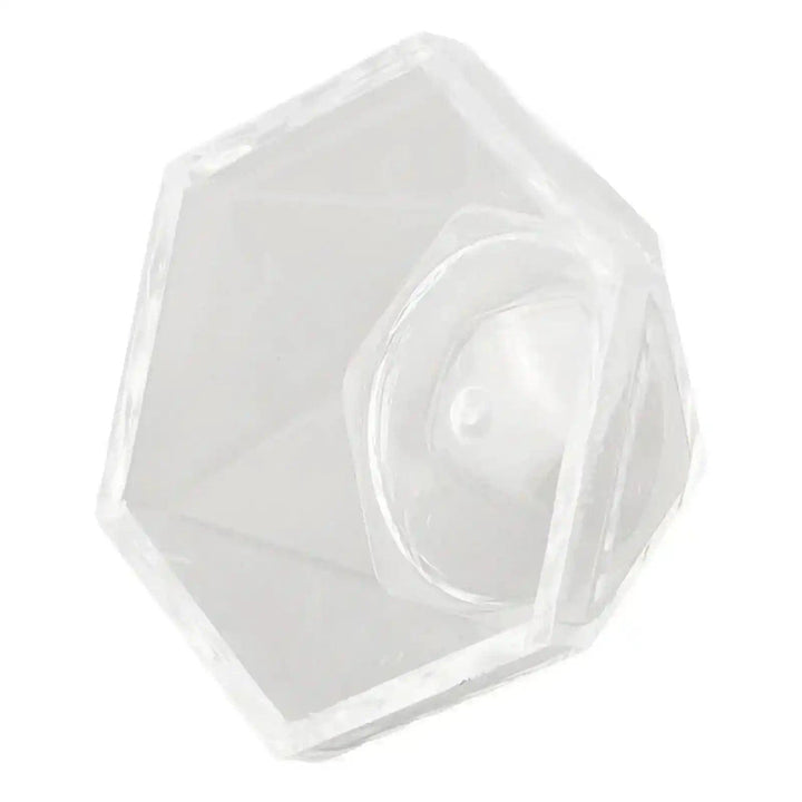 Clear acrylic hexagon display stand for crystal spheres, showcasing elegance and stability.