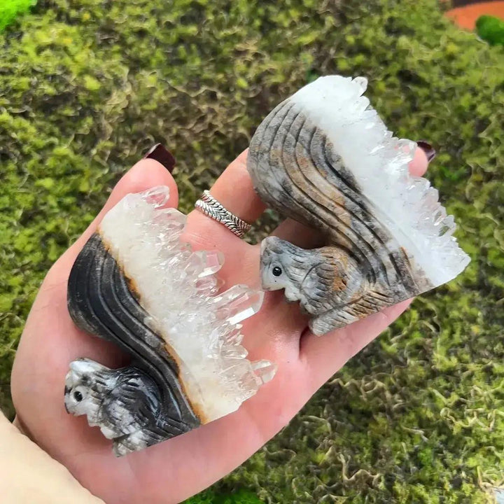 Clear Quartz Crystal Cluster Squirrel Carving
