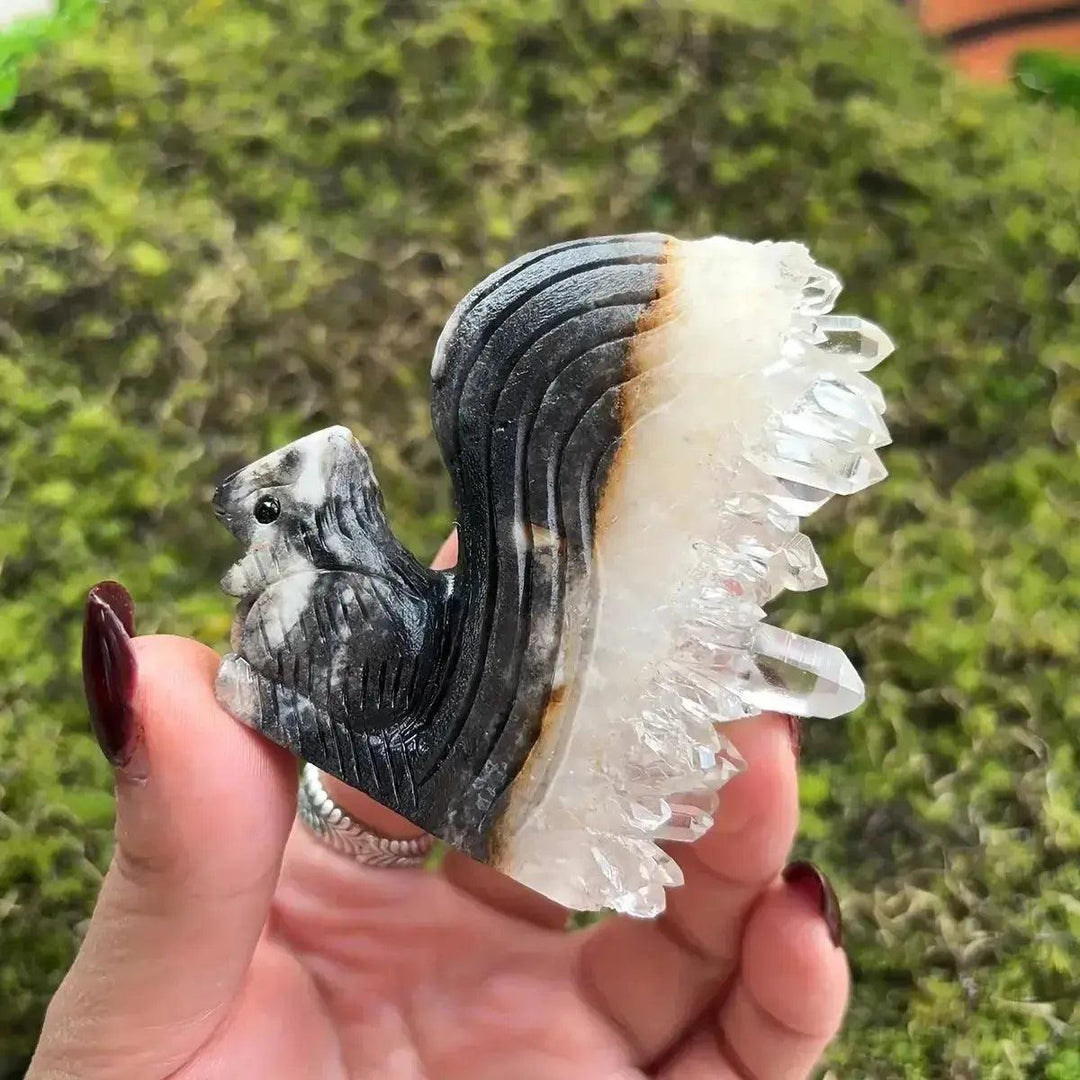 Clear Quartz Crystal Cluster Squirrel Carving