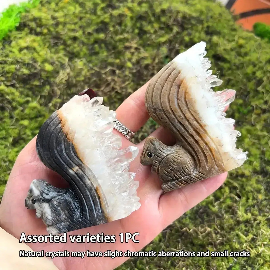 Clear Quartz Crystal Cluster Squirrel Carving-Carvings-Ali-Clear Quartz-As Shown-Crystal Destiny