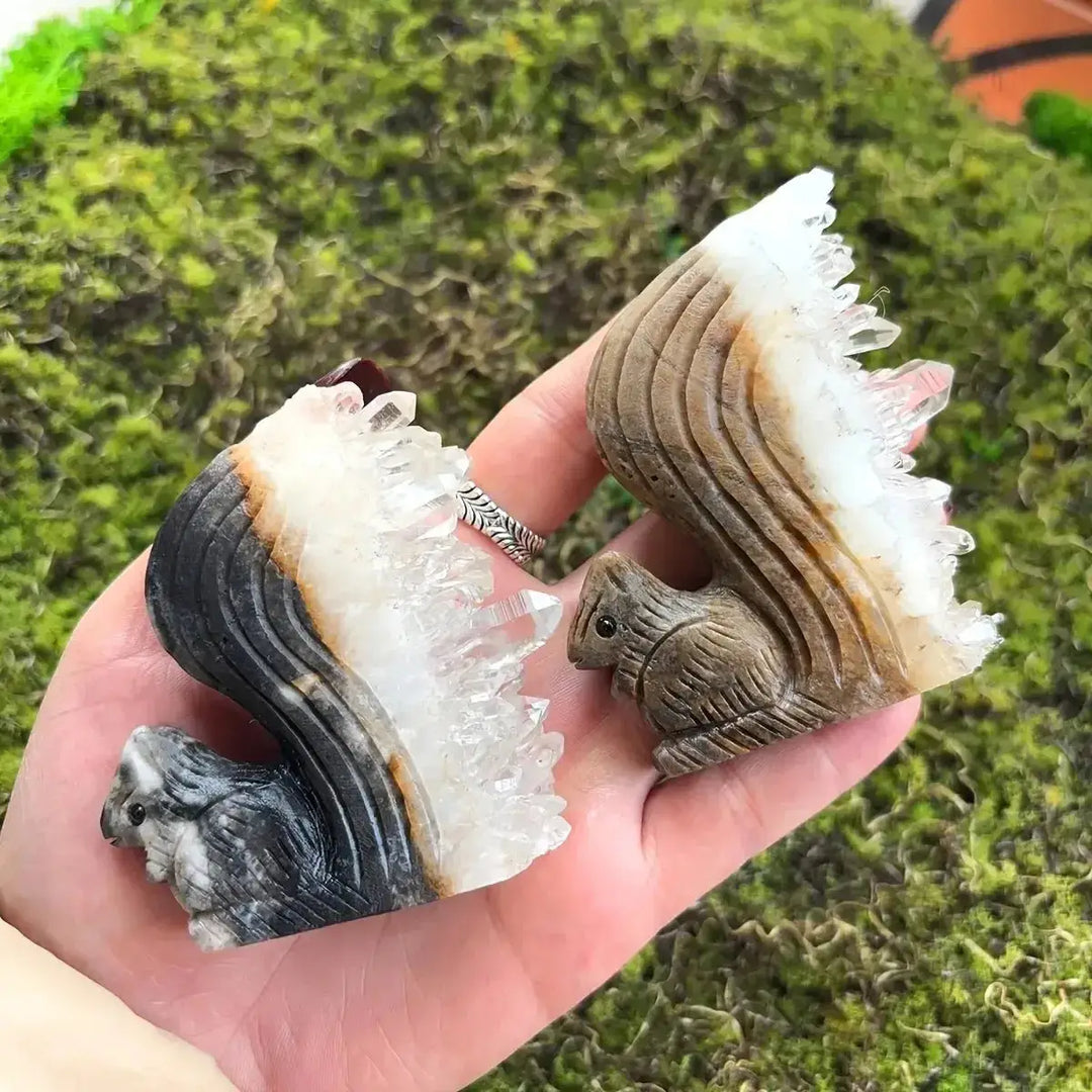 Clear Quartz Crystal Cluster Squirrel Carving-Carvings-Ali-Clear Quartz-As Shown-Crystal Destiny