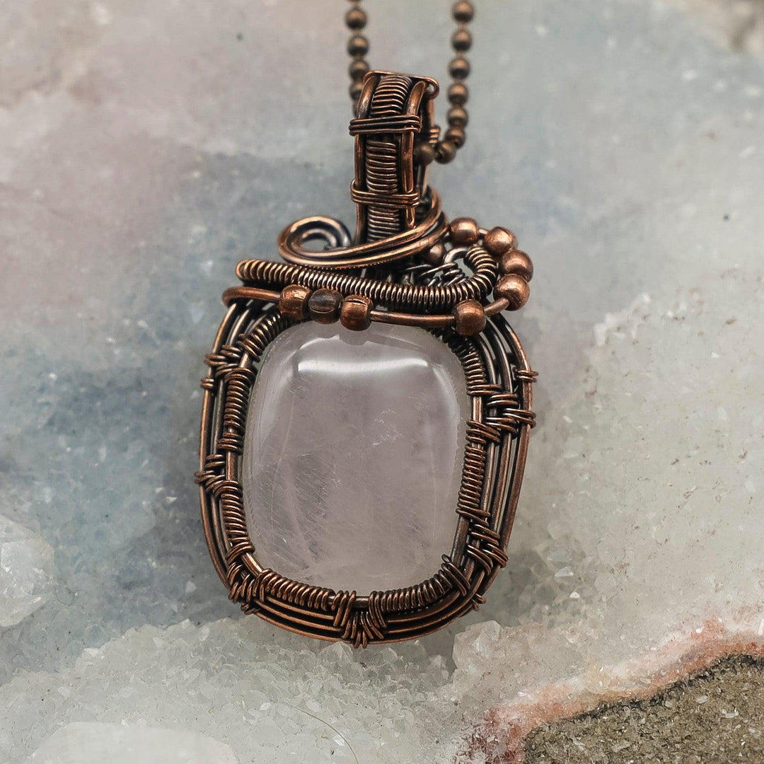 Clear Quartz Wire Wrap Crystal Pendant, a 2.5" Master Healer in handcrafted copper, amplifying pure energy.