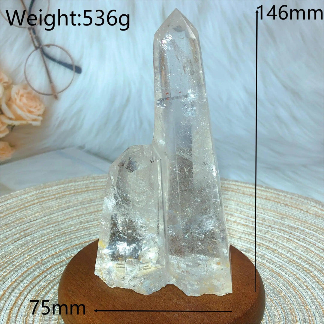 Clear Quartz double mountain tower, raw and unpolished, with two peaks, 146mm tall, 536g.