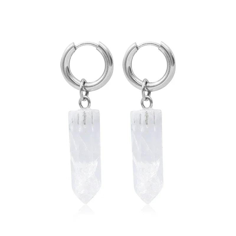Clear Quartz Crystal Earrings with irregular quartz charm, perfect for DIY jewelry making.