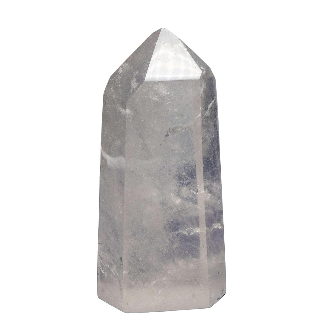 Clear Quartz Obelisk Tower with natural rainbow inclusions, amplifying energy and intention-setting.