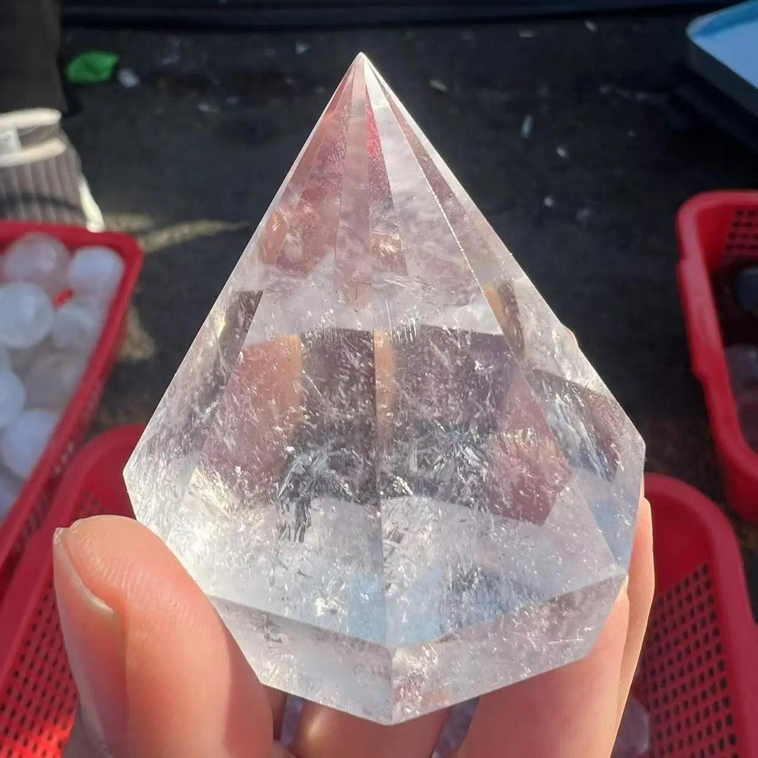 Clear quartz crystal hexagonal pyramid, 6-faced, for reiki healing and feng shui.