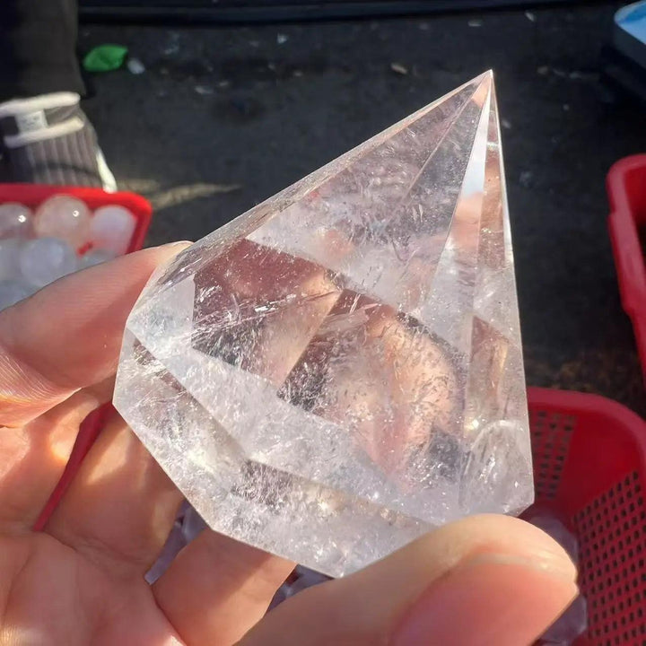 Clear natural quartz crystal hexagonal pyramid, 6-faced, for reiki healing and feng shui.