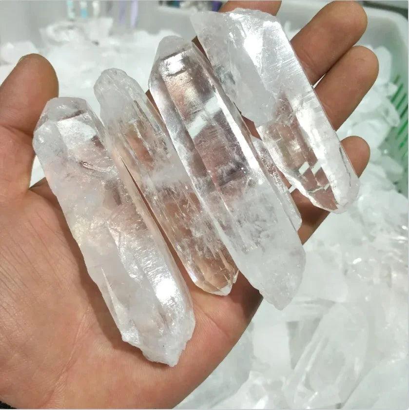 Clear Quartz Lemurian Seed Crystal double terminated points, showcasing their natural clarity and striations.