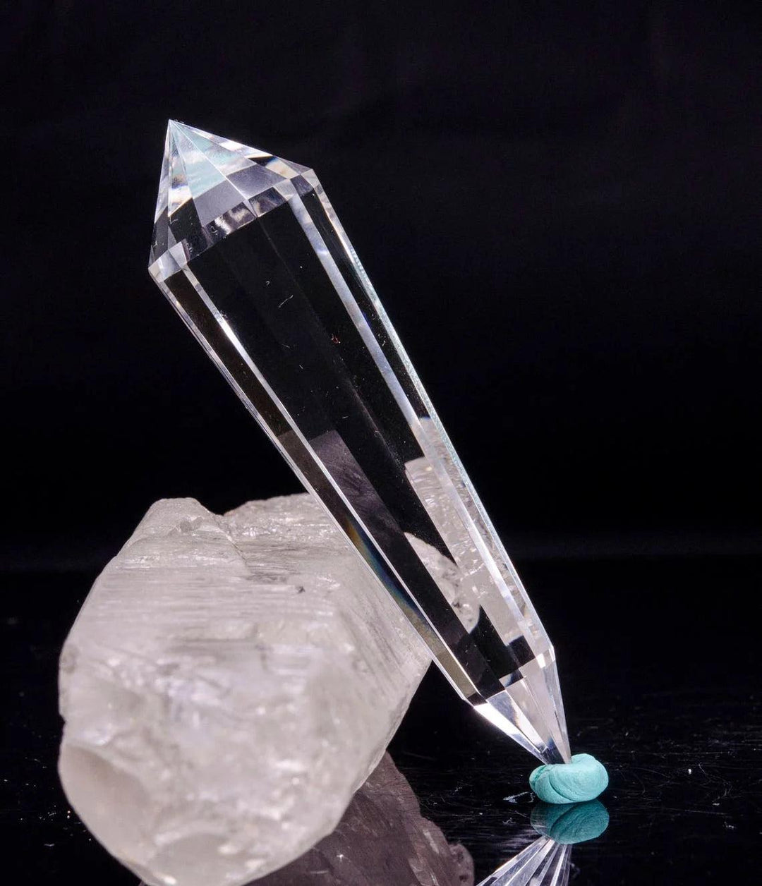 Clear quartz crystal 24-sided Vogel style double point wand for spiritual healing and Reiki.