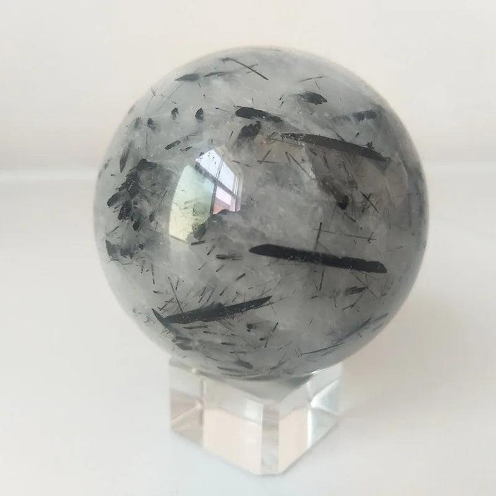 Clear Quartz with Black Tourmaline Polished Sphere