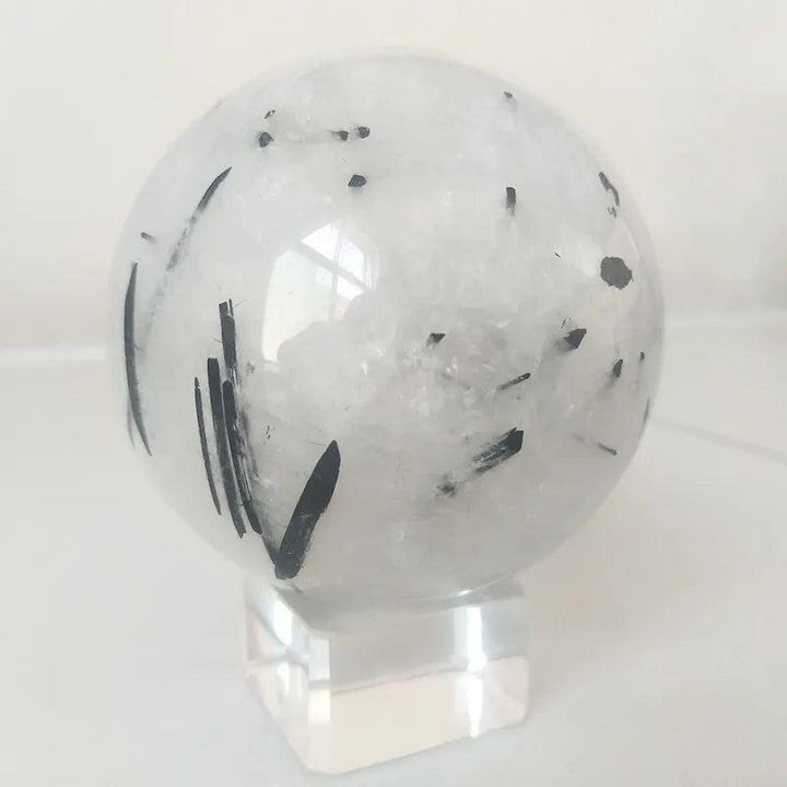 Clear Quartz with Black Tourmaline Polished Sphere