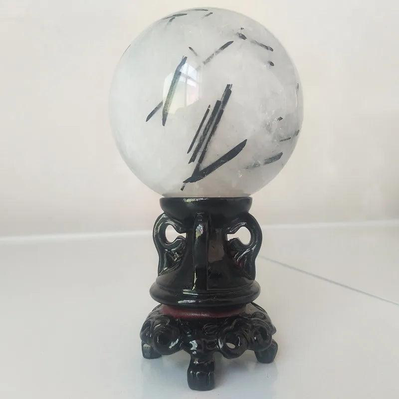 Clear Quartz with Black Tourmaline Polished Sphere