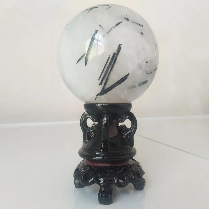 Clear Quartz with Black Tourmaline Polished Sphere