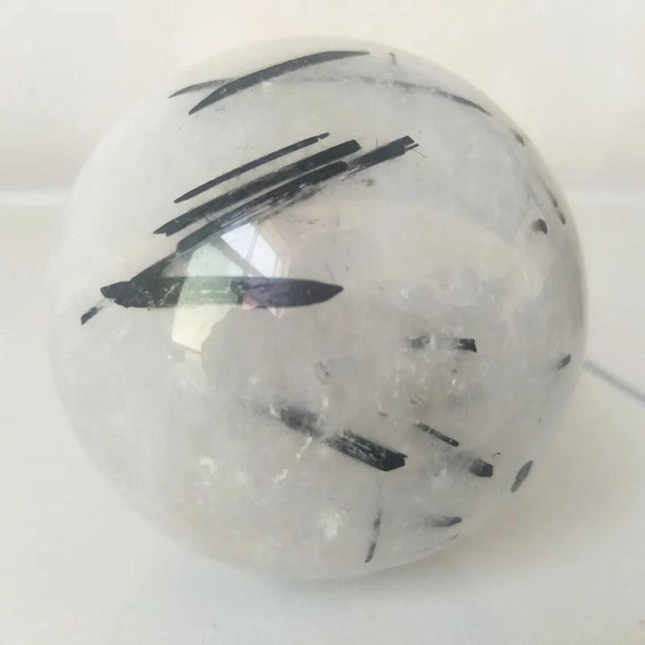Clear Quartz with Black Tourmaline Polished Sphere
