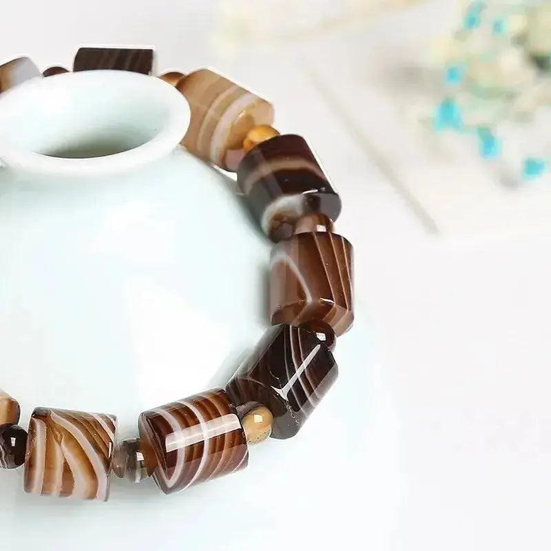 Coffee Lace Agate Tibetan Buddha Bracelet