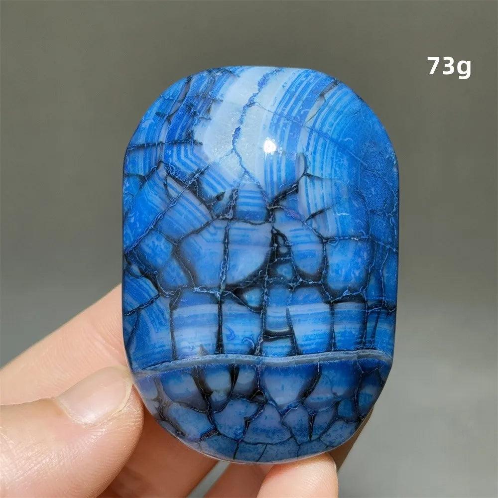 73g blue dragon pattern agate palm stone, a polished natural crystal gemstone for healing, meditation, and home decor.