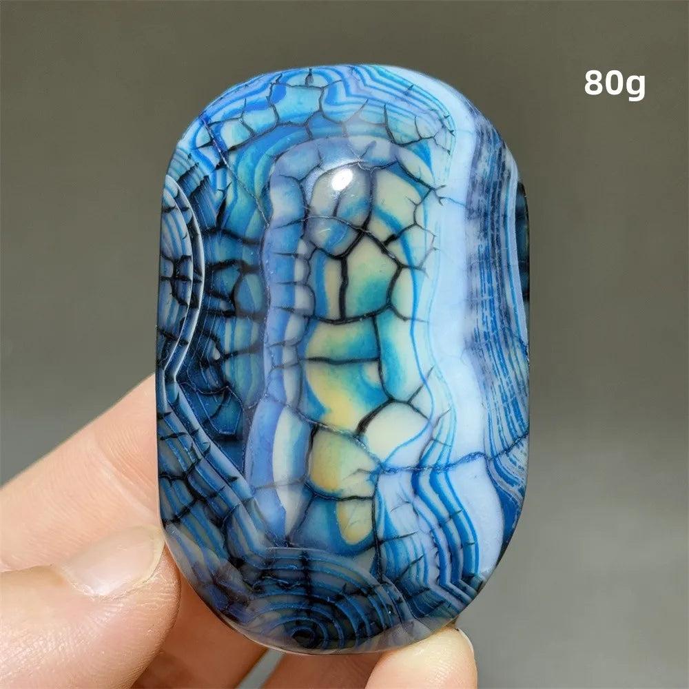 80g blue dragon pattern agate palm stone with vibrant cracked details, perfect for healing, meditation, and decor.