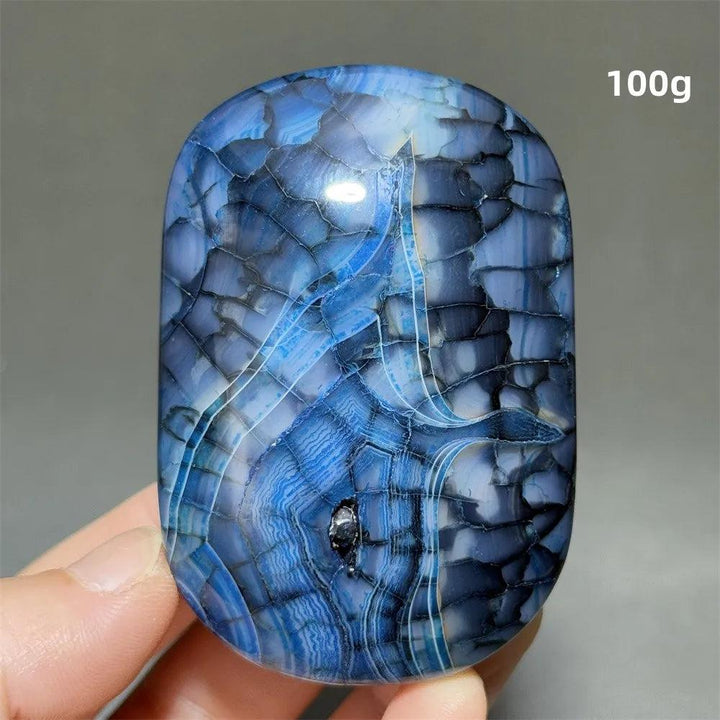 100g blue dragon pattern agate palm stone with intricate cracked textures, perfect for healing, meditation, and decor.