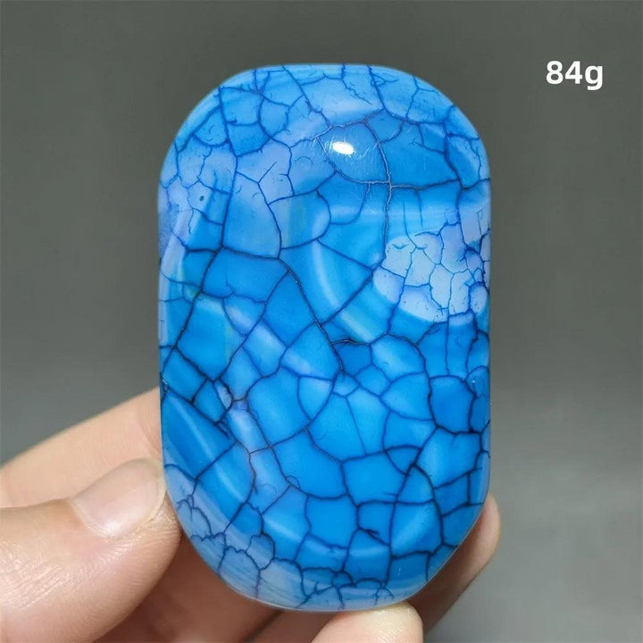 84g blue dragon pattern agate palm stone, a polished healing crystal for meditation, Feng Shui, and home decor.