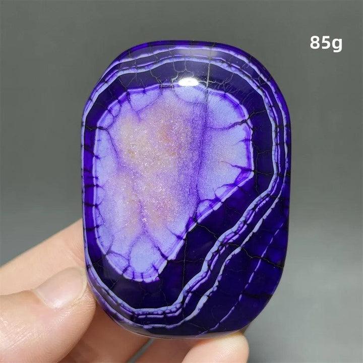 85g vibrant purple dragon pattern agate palm stone, a polished natural crystal for healing, meditation, and home decor.
