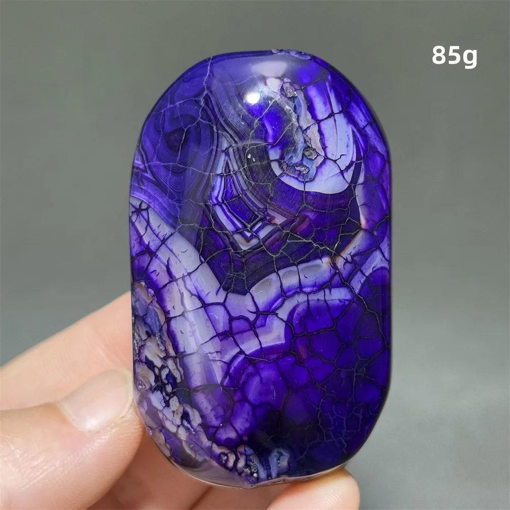 85g vibrant purple dragon pattern agate palm stone for healing, meditation, and beautiful crystal home decor.