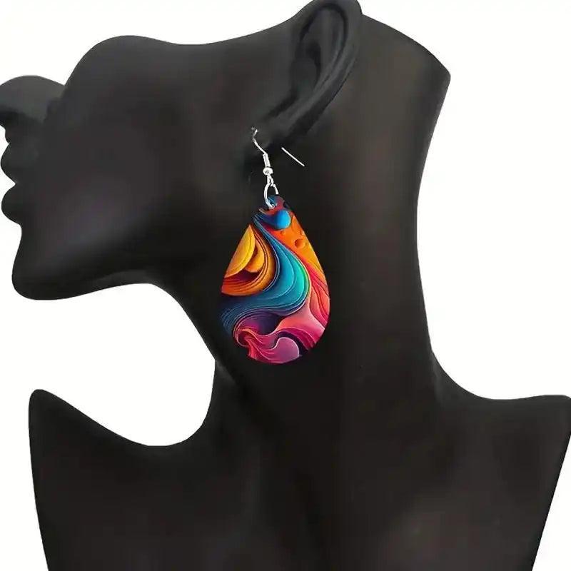 Colorful Wood Teardrop Earrings