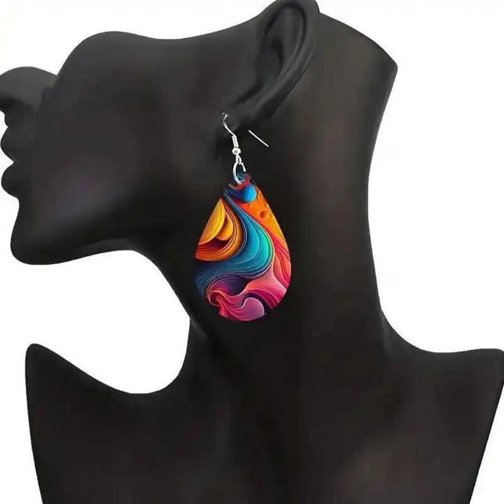 Colorful Wood Teardrop Earrings