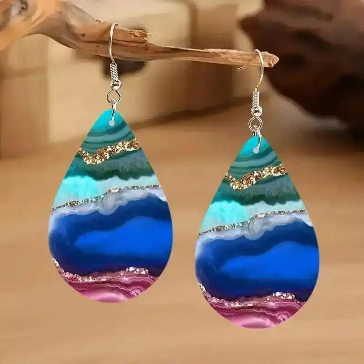 Colorful Wood Teardrop Earrings