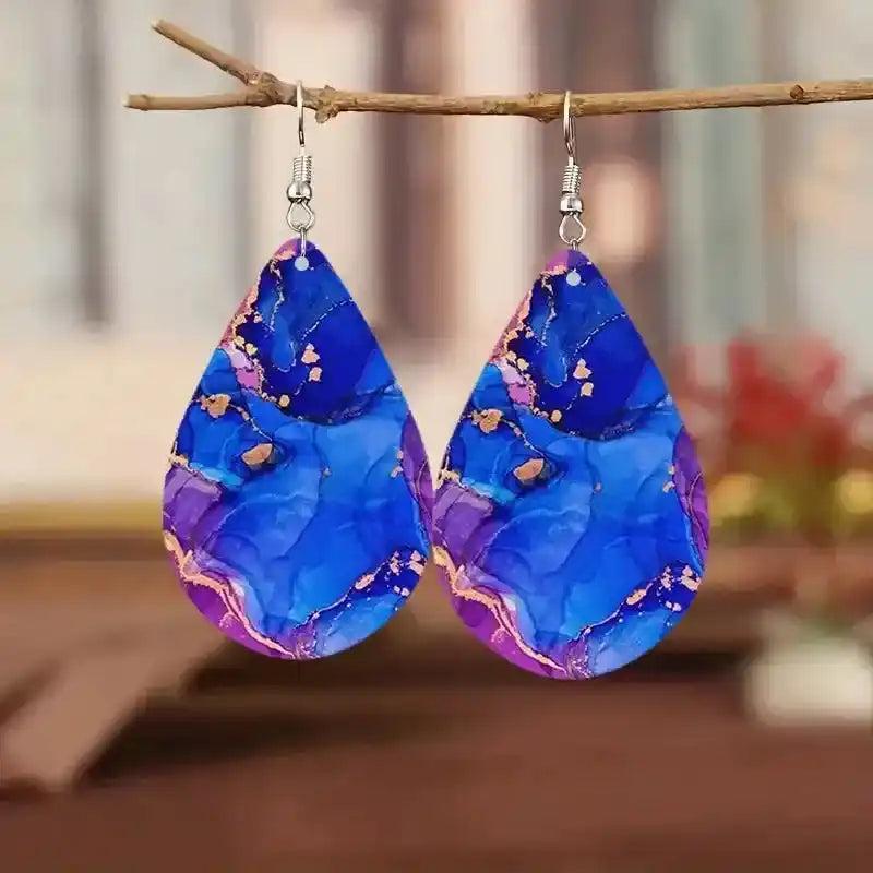 Colorful Wood Teardrop Earrings