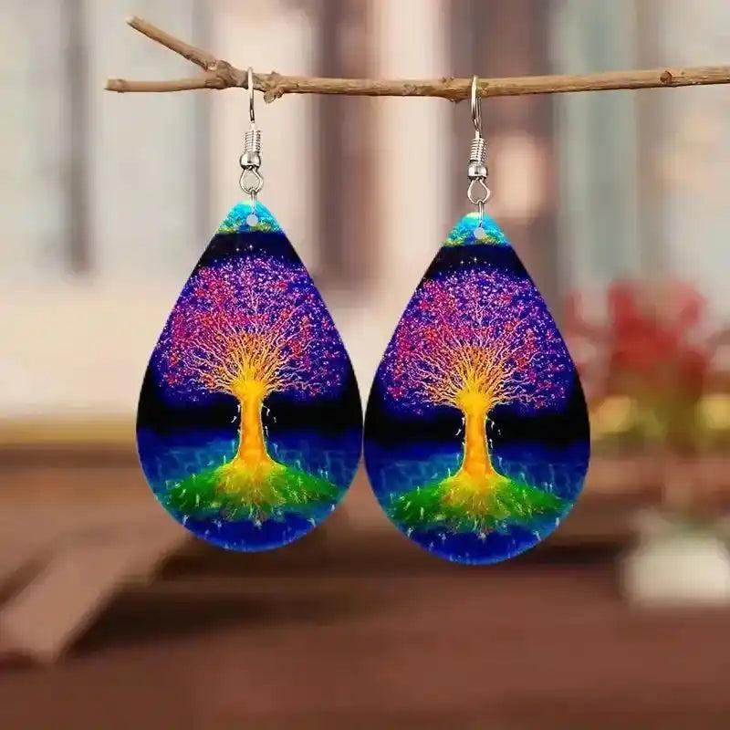 Colorful Wood Teardrop Earrings
