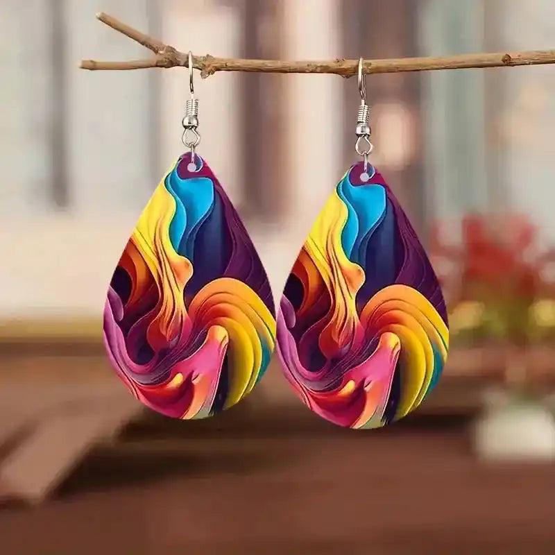 Colorful Wood Teardrop Earrings