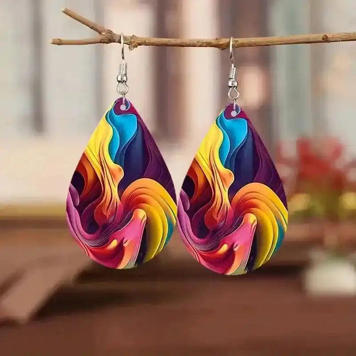 Colorful Wood Teardrop Earrings