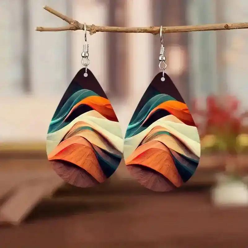 Colorful Wood Teardrop Earrings