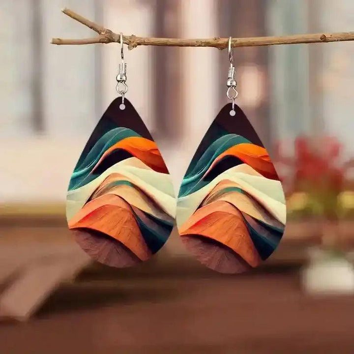 Colorful Wood Teardrop Earrings