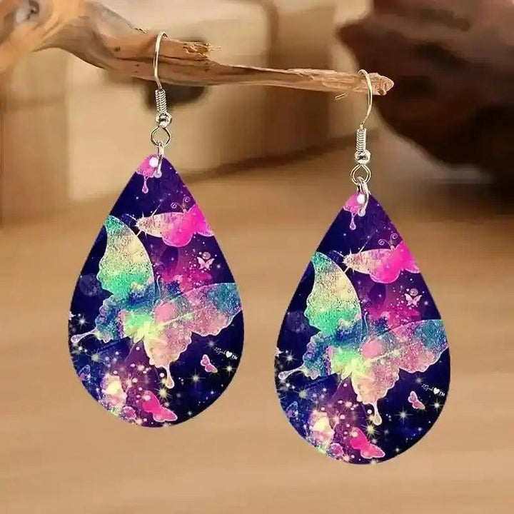 Colorful Wood Teardrop Earrings