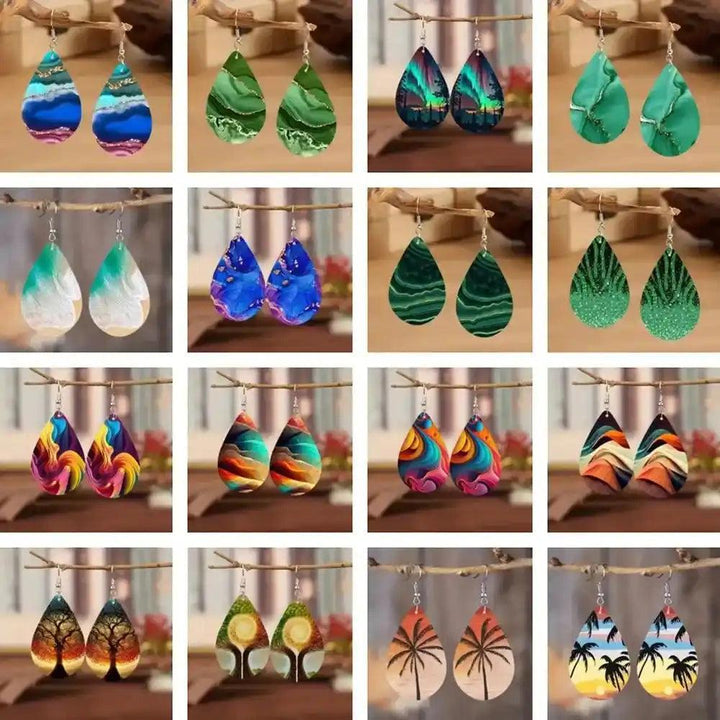 Colorful Wood Teardrop Earrings
